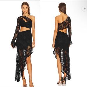 Majorelle Annel Dress Black Lace Asymmetrical Cut Out Going Out Revolve Sz L NWT